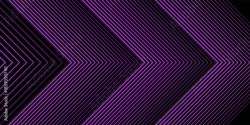 Purple abstract wide banner with arrows. Dark violet futuristic technology geometric background.