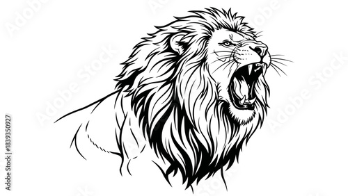 Stunning black and white roaring lion head design perfect for powerful branding and fierce sports mascots