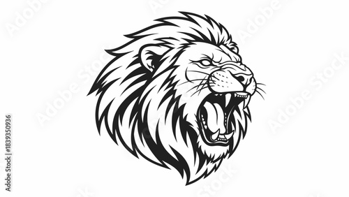 Stunning black and white roaring lion head emblem design perfect for powerful sports team branding or logo creation