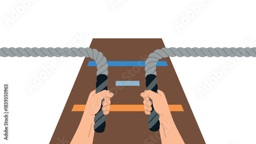 Hands pulling rope in competition concept on white background