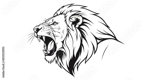Stunning roaring lion head profile, fierce mascot design perfect for sports teams or bold branding
