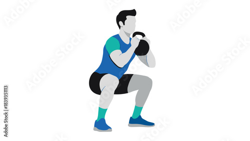 Flat style squat exercise with kettlebell for fitness and strength training