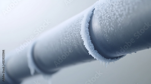 A chilling visual of a frosty pipe, showcasing the raw power of winter's touch. The cold encasement serves as a stark reminder of nature's relentless force and fragility.