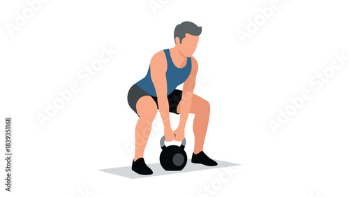 Man exercising with kettlebell: flat style fitness illustration