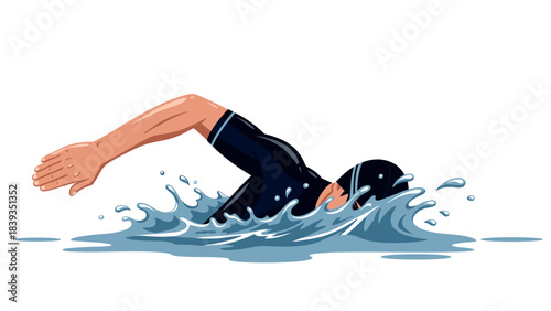Dynamic cartoon style swimmer in action with splashing water