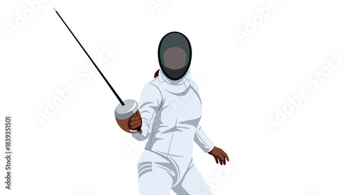Dynamic fencing athlete in action with mask and sword