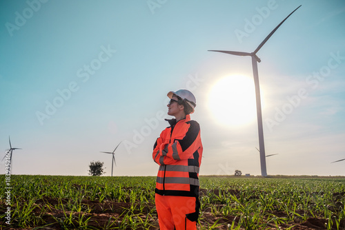 Engineer working at Wind turbine fields