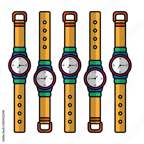 Colorful Analog Wristwatch Pattern Illustration