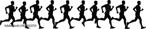 Silhouettes of a Runner in Sequential Motion Capturing Biomechanics, Athletic Movement, and Physical Energy on White Background