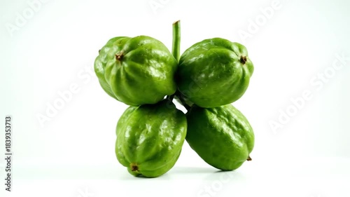 Wallpaper Mural Close-up Studio Shot of Fresh Green Unripe Guavas on a Stem Against White Background Torontodigital.ca