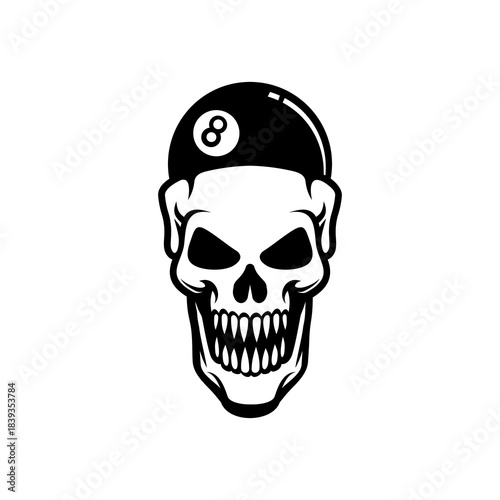 Skull with eight ball of billiard 