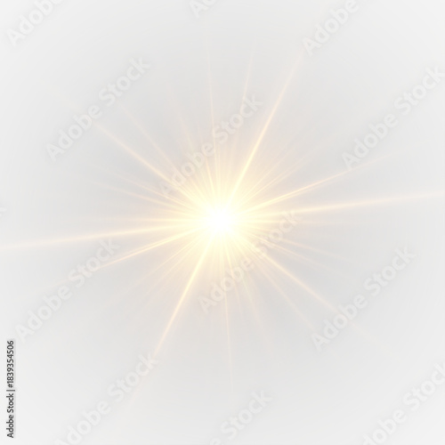 Star and light stream burst in a flash of glowing sparkles. Sunrise glow spreads across a luminous horizon.
