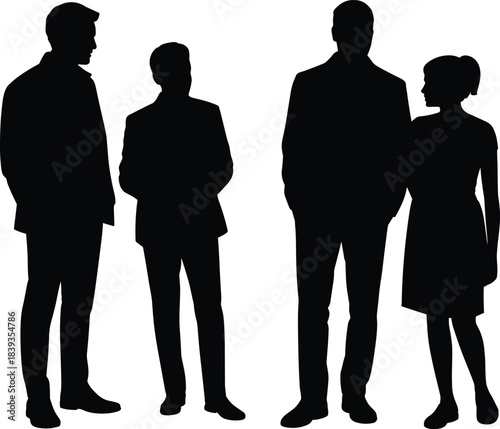 Silhouettes of Four Individuals in Formal Attire Representing Generational Diversity, Professional Identity, and Human Form on White Background