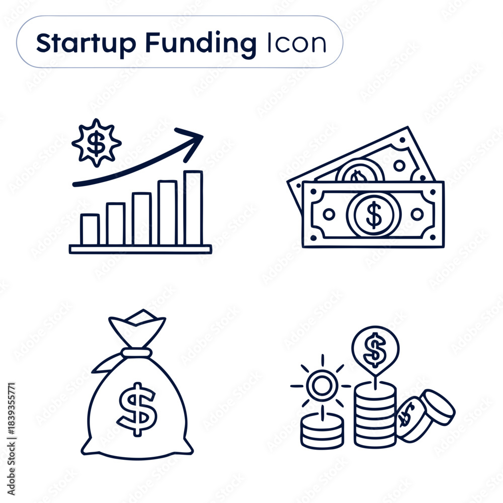 Fototapeta premium Startup Funding Icon Set White Background Minima Vector Icon Set