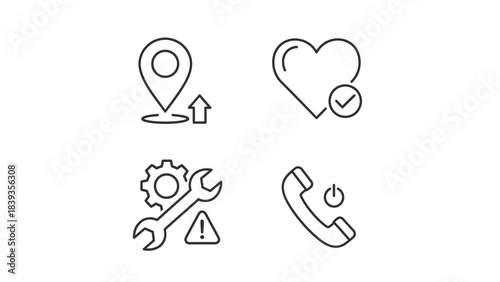 Essential Digital Interface Icons: Location Share, Favorite, Technical Error, and Call End