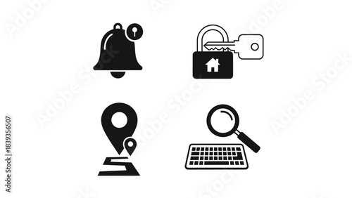 Notification icons representing security and search features on a digital device
