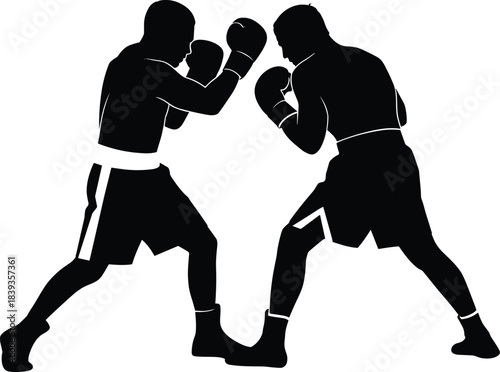 Silhouettes of Two Boxers Facing Off in Fighting Stance Representing Combat Sports, Physical Fitness, and Competitive Energy