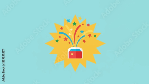 Festive Burst: A vibrant explosion of celebratory elements bursts forth, radiating joy and excitement against a cheerful backdrop.