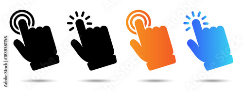 Hand click icon. Hand click icon on a white background, isolated. The icon has three uses in applications and websites. Vector illustration. Hand click icon on a white background.