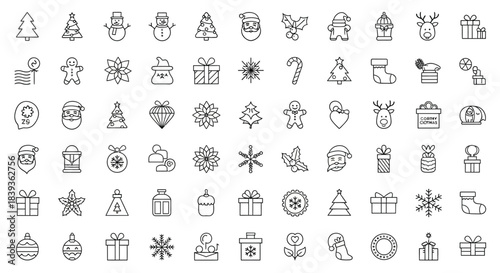 Collection of christmas icons isolated on set of winter holiday symbols vector illustration of festive season elements