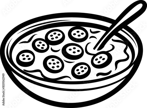 Bowl of Sliced Topping Food Line Art