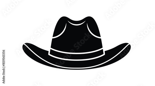 Simple black and white illustration of a classic cowboy hat design