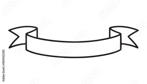 Simple Outline Banner Element and red ribbon on white background