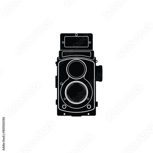 Vintage large format camera on tripod silhouette white Background