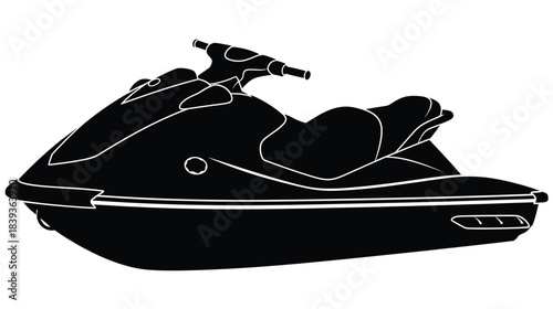 A black and white silhouette of a personal watercraft or jet ski
