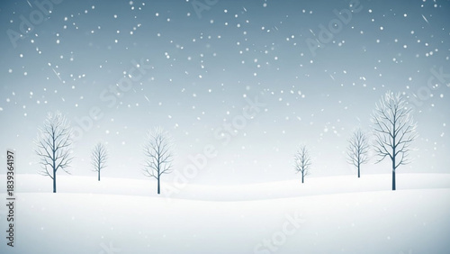 Silent Symphony: A serene winter landscape, where the world is blanketed in a pristine layer of snow and delicate snowflakes gracefully fall from a gentle, tranquil sky.