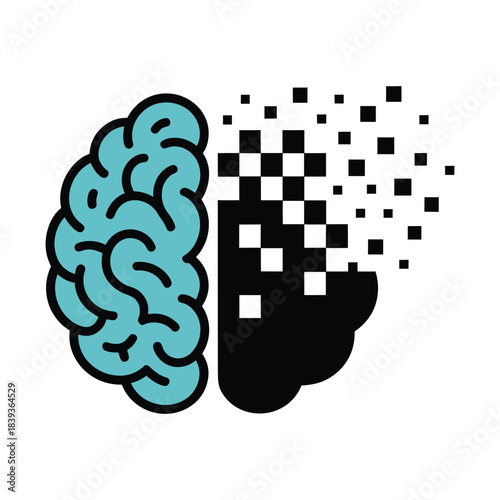Digital brain losing memory concept icon Vector