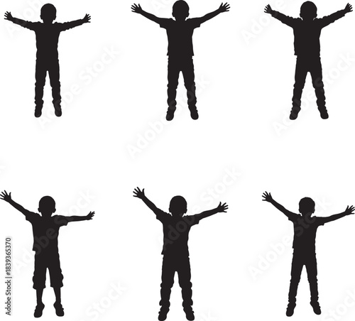 Silhouettes of children with arms outstretched in a joyful celebratory pose