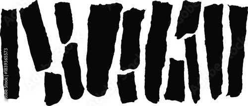 Abstract minimalist art with black torn paper shapes on a white background