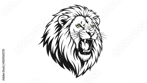 Stunning roaring lion head mascot design with fierce yellow eyes perfect for bold branding and sports teams