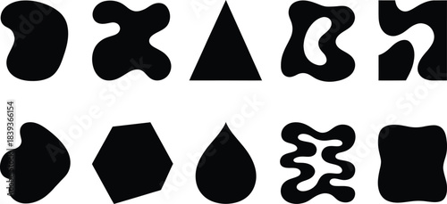 Collection of 10 two-dimensional (2D) shapes, which are a mix of geometric and organic forms