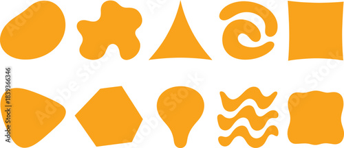 Collection of 10 two-dimensional (2D) shapes, which are a mix of geometric and organic forms