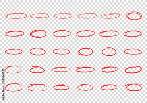 Red Hand-Drawn circle Highlight, brush drawn marker, Doodle Marker Stroke Round Outline Vector,
transparent png and vector illustration