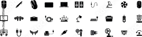 Collection of vintage barber tools in black silhouette style