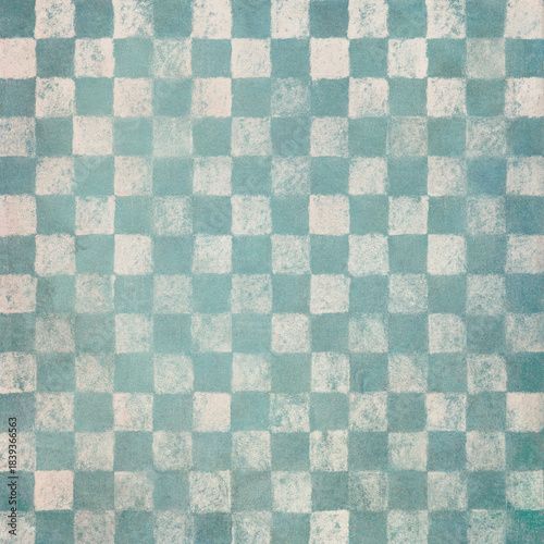 Tableau sur toile Hand painted turquoise and ivory vintage style chequerboard pattern