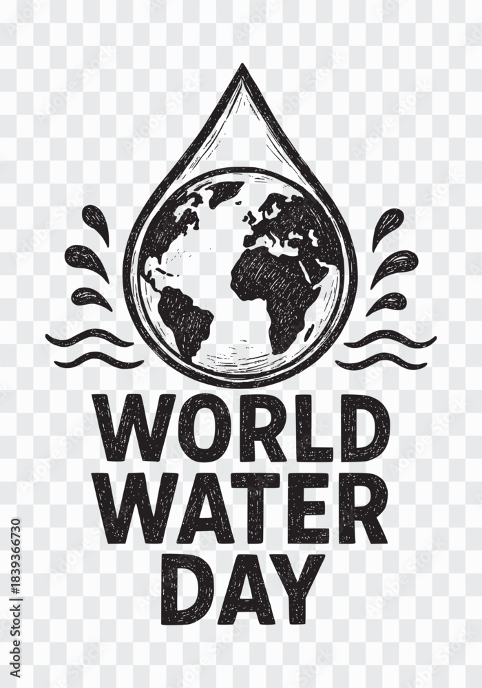 Obraz premium World Water Day Globe Drop Emblem Hand-Drawn World Water Day Logo Illustration