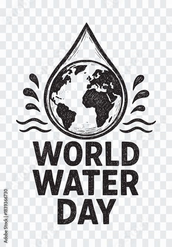 World Water Day Globe Drop Emblem Hand-Drawn World Water Day Logo Illustration