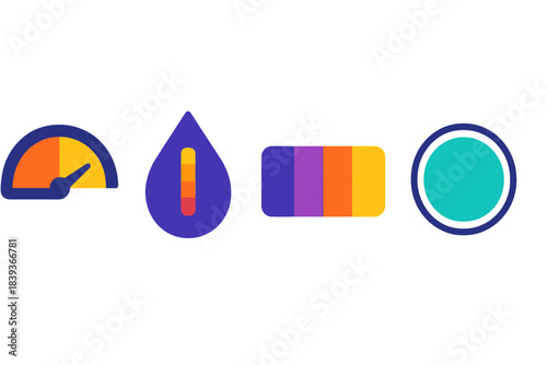 Mental Rhythm Icons. Mental Rhythm Frameworks flat set: concentration gauge drop, paced-task stripe, calm-focus orb.