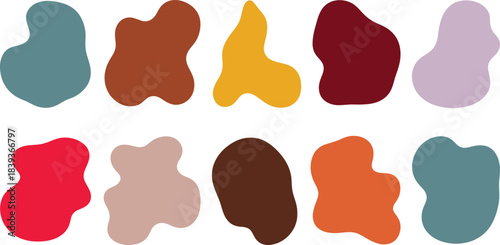 Collection of 10 two-dimensional (2D) shapes, which are a mix of geometric and organic forms