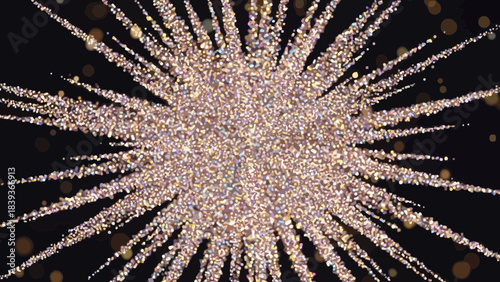 Sparkling Explosion: A dynamic burst of golden particles radiate outwards from a central point, evoking a sense of wonder and dynamism against a dark backdrop.
