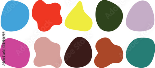 Collection of 10 two-dimensional (2D) shapes, which are a mix of geometric and organic forms