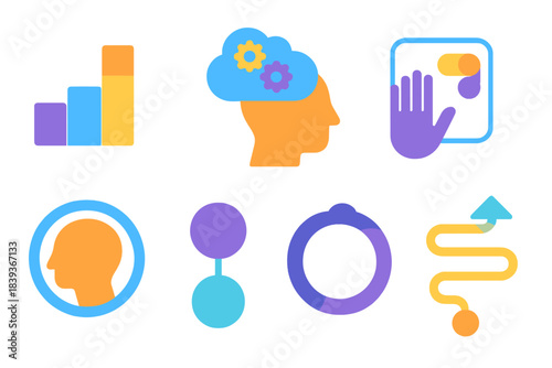 Mental Load Icons. Mental Load Awareness flat set: cognitive burden bar, multitask cloud, invisible workload icon, priority overload tile, mental strain ring, task-weight node,
