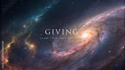 Abstract Galaxy with the Word Giving as Centerpiece