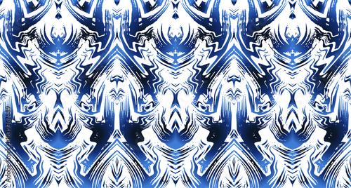 Indigo blue shibori tie dye seamless pattern. Abstract grunge ink texture. Liquid blue brush strokes seamless texture. Modern marine and nautical wallpaper. 