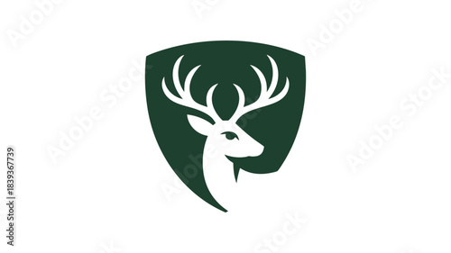 Stylized deer head in shield emblem