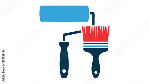 Paint roller and brush for painting